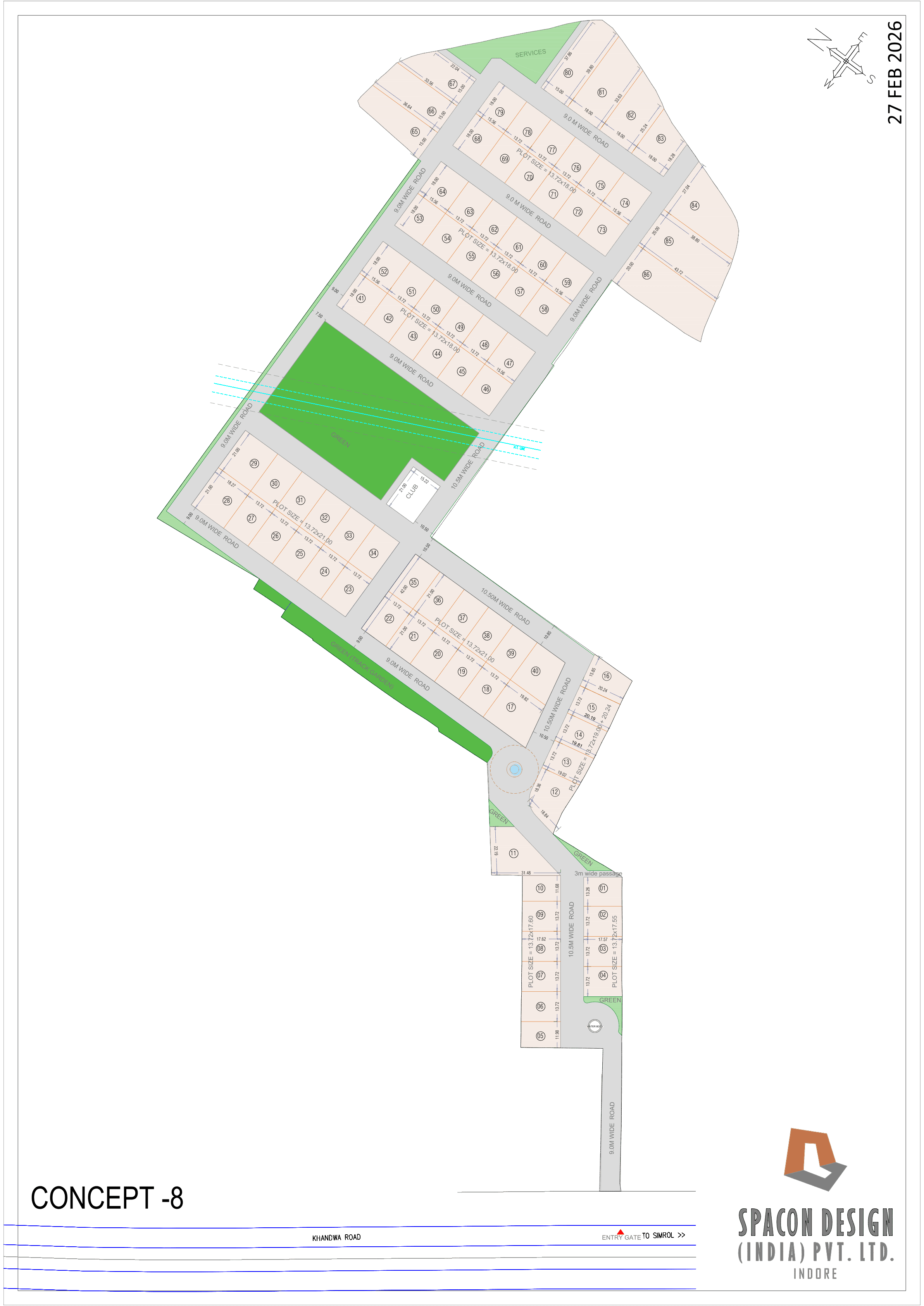 Veda Park master plan showing plot layout, internal roads, green spaces and clubhouse